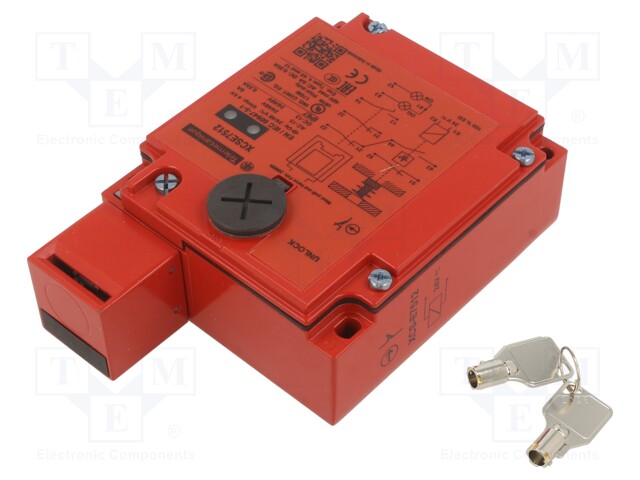 Safety switch: bolting; XCSE; NC + NO; IP67; metal; red; 24VDC; 2kN