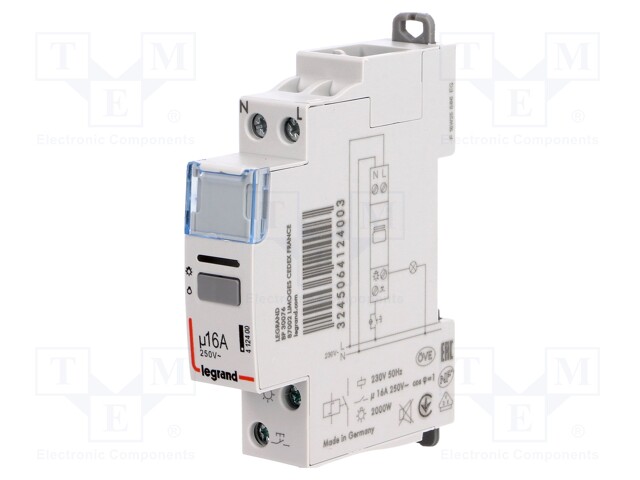 Relay: installation; bistable; NO; Ucoil: 230VAC; 17.8x94x69mm