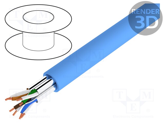 Wire; U/FTP; 6a; solid; Cu; 4x2x23AWG; LSZH; blue; 7.2mm; CPR: Dca