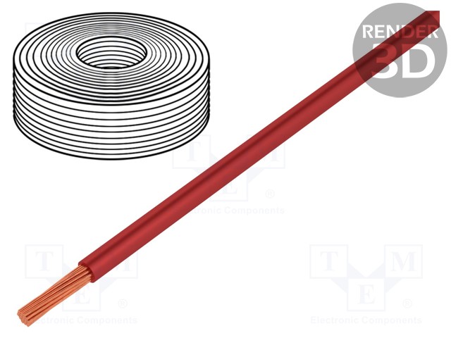 Wire; stranded; Cu; 0.25mm2; PVC; red; 100V; 50m; Class: 5; 1x0.25mm2