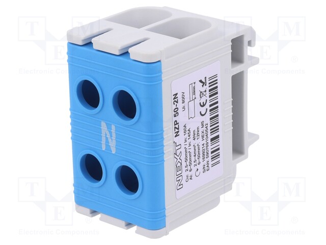Splice terminal: rail; 50mm2; ways: 1; terminals: 4; blue; polyamide