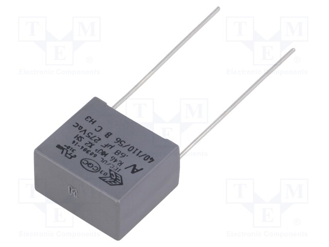 Capacitor: polypropylene; X2; 680nF; 15mm; ±20%; 18x10x16mm; 275VAC