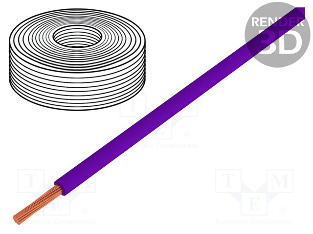 Wire; stranded; Cu; 0.25mm2; PVC; violet; 100V; 50m; Class: 5