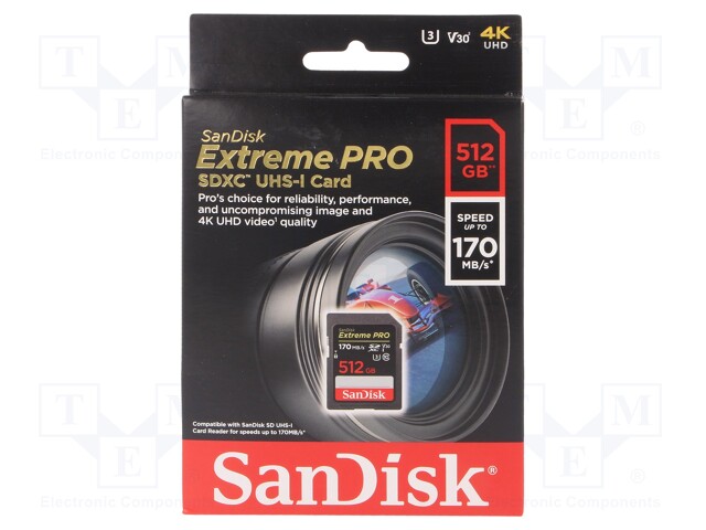 Memory card; Extreme Pro; SD XC; 512GB; Read: 170MB/s; UHS I