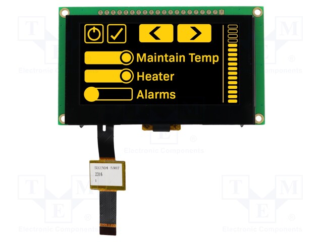 Display: OLED; graphical; 2.7"; 128x64; Dim: 82x47.5x7.2mm; yellow