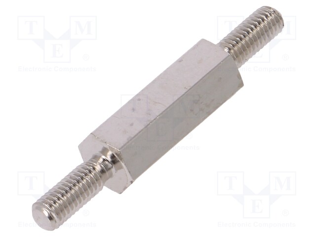 Screwed spacer sleeve; 15mm; Ext.thread: M3; hexagonal; brass