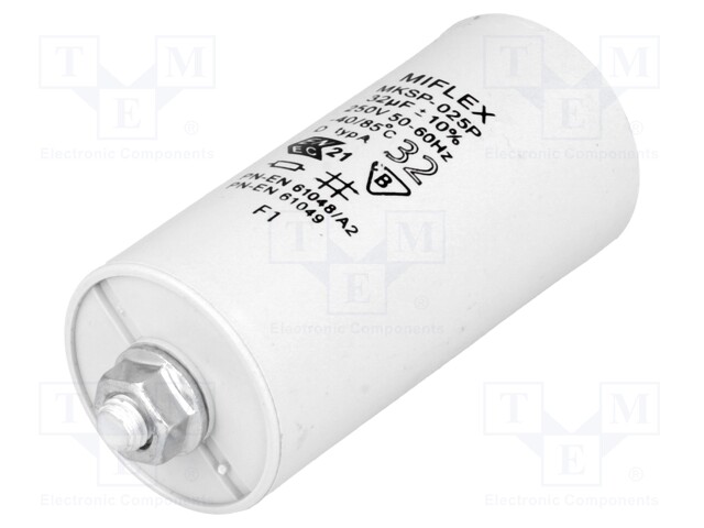 Capacitor: for discharge lamp; 32uF; 250VAC; ±10%; Ø45x83mm; V: 6