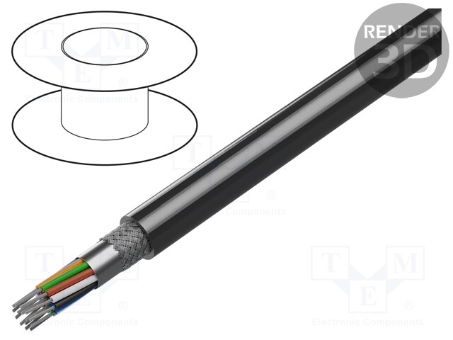 Wire; RS232; 15x22AWG; stranded; Cu; PVC; grey; 152m; CPR: Eca; 300V