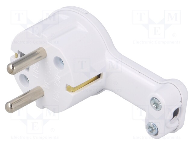 Connector: AC supply; plug; Layout: 2P+PE; white; 250VAC; 16A; PIN: 3