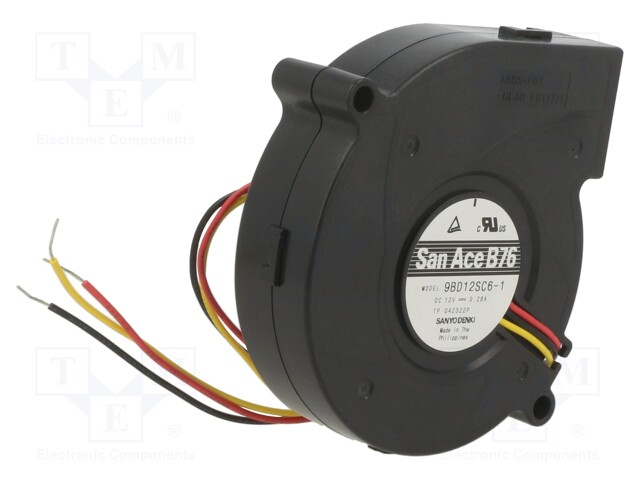 Fan Blower, Centrifugal, 12 V, DC, 76 mm, 20 mm, 0.29 m³/min