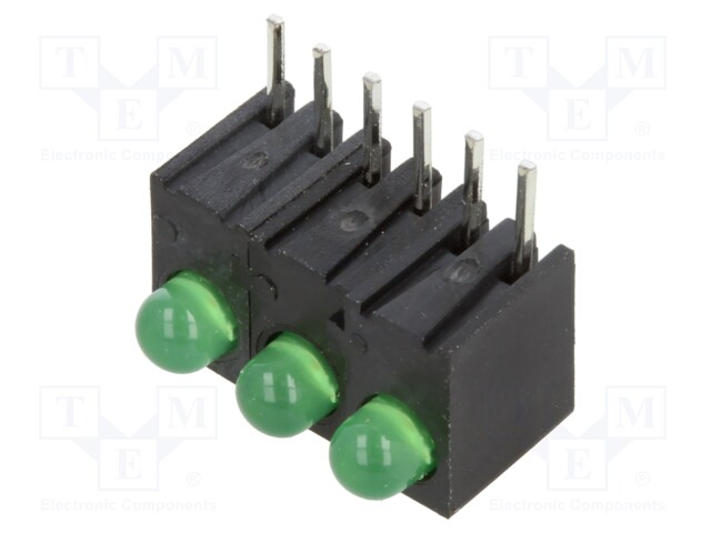 LED; green; 3mm; No.of diodes: 3; 20mA; Lens: diffused; 40°; 2.1÷2.8V