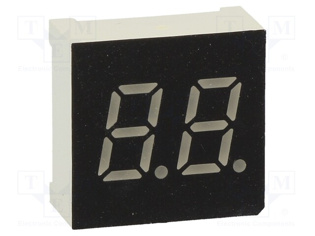 Display: LED; 7-segment; 7.62mm; 0.3"; No.char: 2; red; 10mcd; anode