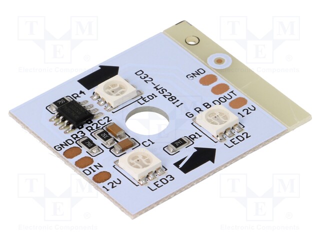 Module: LED; Colour: RGB; 150°; No.of diodes: 3; 47mA; 35x35mm; 12V