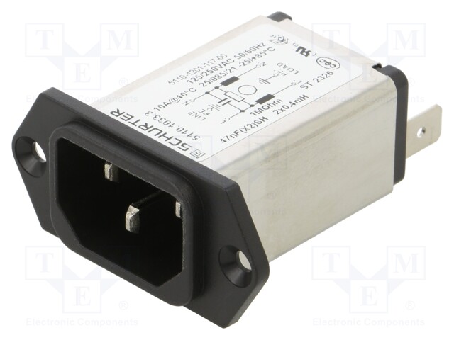 Connector: AC supply; socket; male; 10A; 250VAC; IEC 60320; C14 (E)