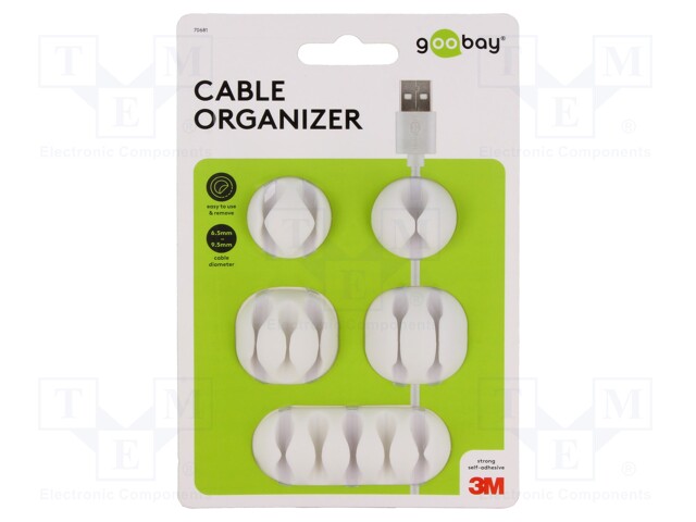 Set of clips; white; Cable P-clips; 5pcs; self-adhesive