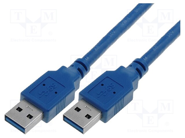 Cable; USB 3.0; USB A plug,both sides; nickel plated; 1.8m; blue
