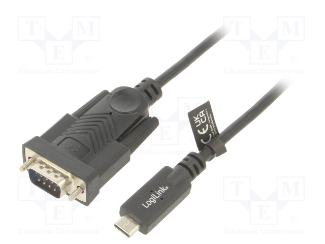 USB to RS232 converter; D-Sub 9pin male,USB C plug; 1.2m; black