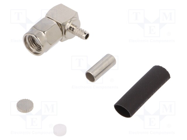 Plug; SMA; reverse,female; angled 90°; 50Ω; RG174; crimped; teflon