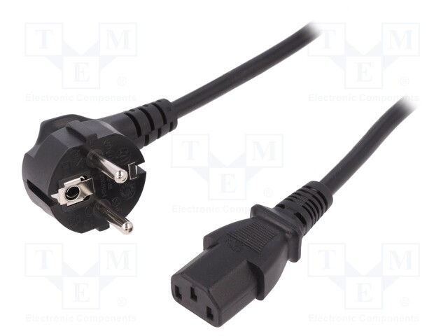 Cable; CEE 7/7 (E/F) plug angled,IEC C13 female; 1.8m; black