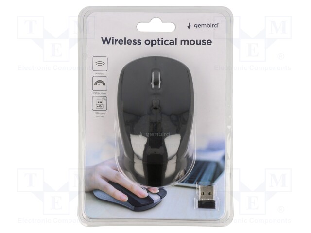 Optical mouse; black; USB A; wireless; No.of butt: 4; 10m