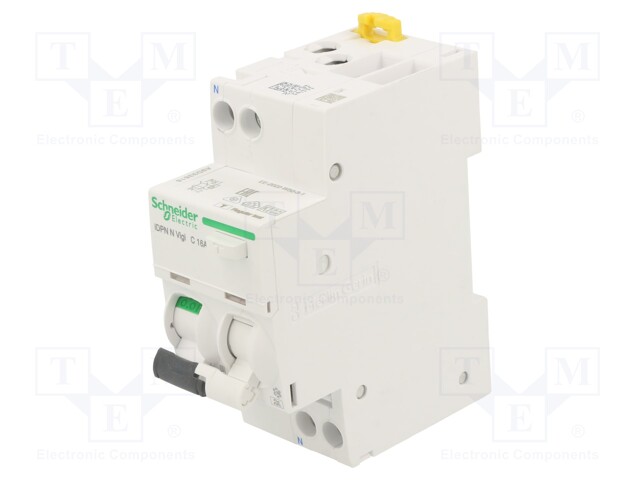 RCBO breaker; 230/400VAC; Inom: 16A; Poles: 1+N; DIN; Charact: C; 6kA