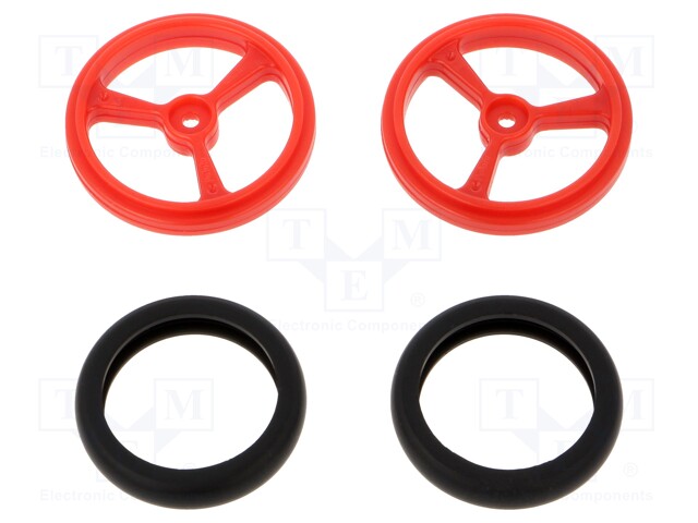 Wheel; red; Shaft: knurled; Pcs: 2; push-in,screw; Ø: 40mm; W: 7mm