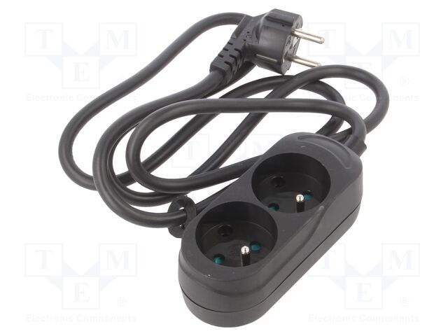 Extension lead; Sockets: 2; PVC; black; 3x1,5mm2; 1.5m; 16A