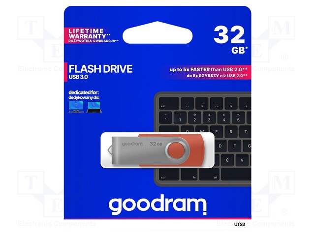 Pendrive; USB 3.0; 32GB; Read: 110MB/s; Write: 20MB/s; Colour: red