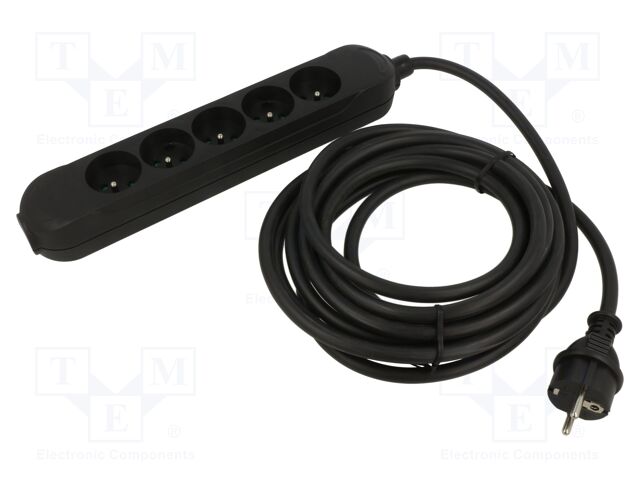 Extension lead; Sockets: 5; PVC; black; 3x1,5mm2; 10m; 16A; PRO