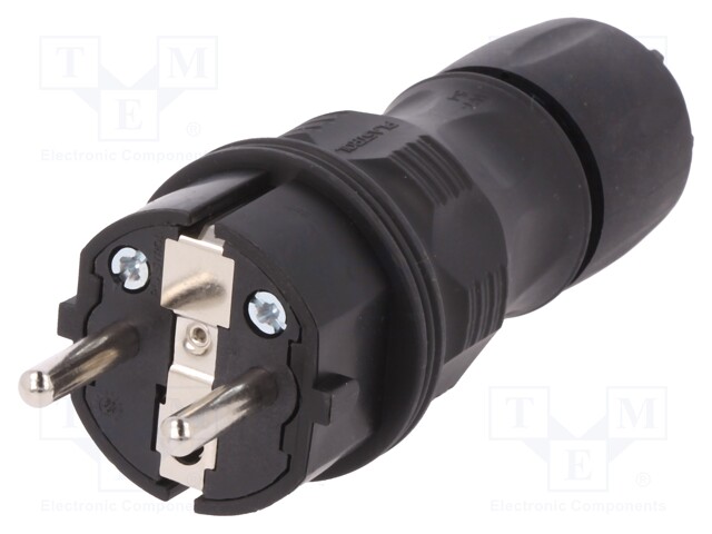 Connector: AC supply; plug; Layout: 2P+PE; black; 250VAC; 16A; PIN: 3