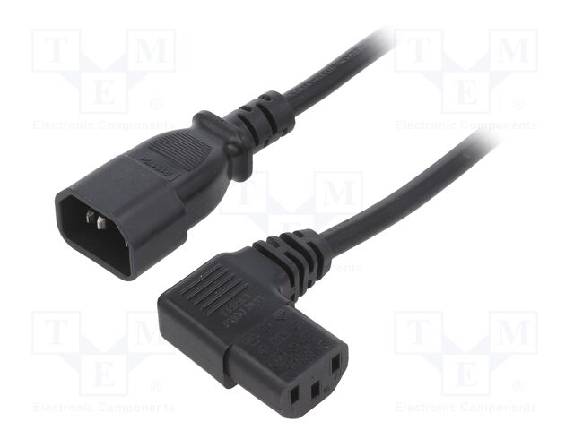 Cable; IEC C13 female 90°,IEC C14 male; PVC; 1m; black; 3G1mm2