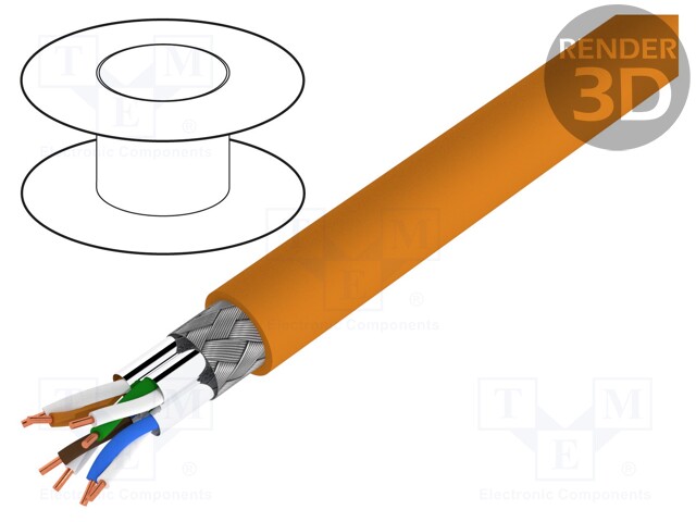 Wire; S/FTP; industrial Ethernet; 7a; solid; Cu; LSZH; orange; 1000m