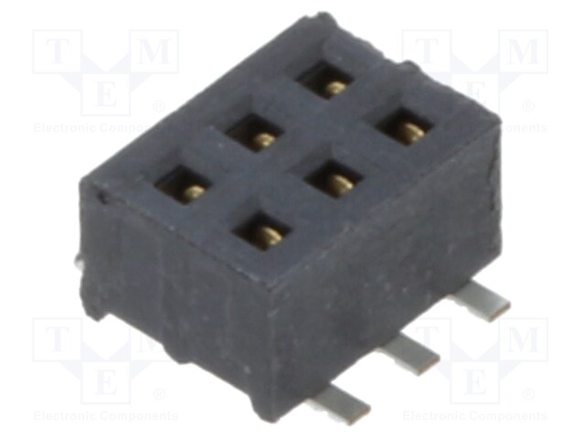 Connector: pin strips; female; PIN: 6; 1.27mm; gold flash; SMT; tape