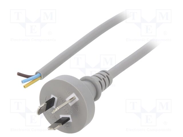 Cable; AS/NZS 3112 (I) plug,wires; PVC; 1.5m; grey; 3x0,75mm2; 10A
