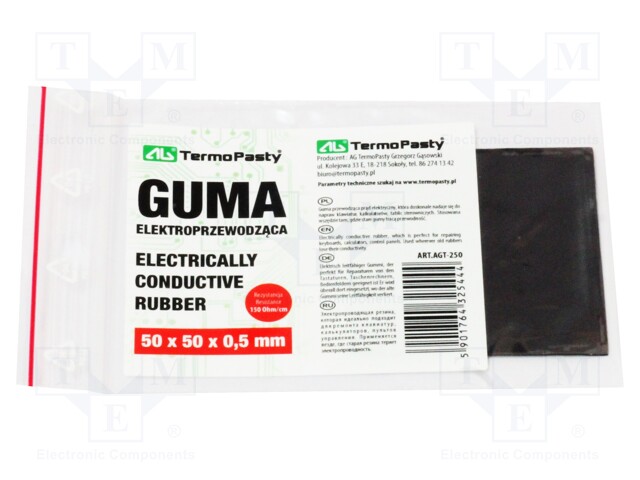 Electrically conductive rubber; black; W: 50mm; L: 50mm; Thk: 0.5mm