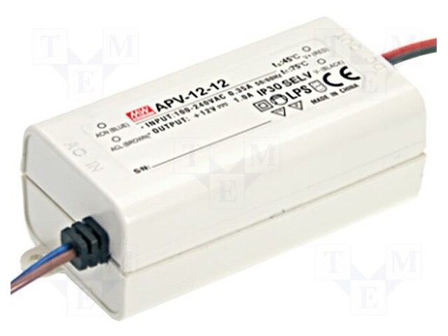 Power supply: switched-mode; LED; 12W; 24VDC; 0.5A; 90÷264VAC; IP42
