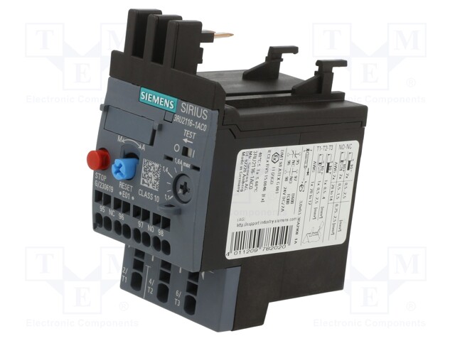 Thermal relay; Series: 3RT20; Size: S00; Leads: spring clamps