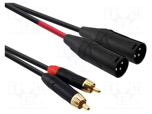 Cable; RCA plug x2,XLR male 3pin x2; 6m; black; PVC