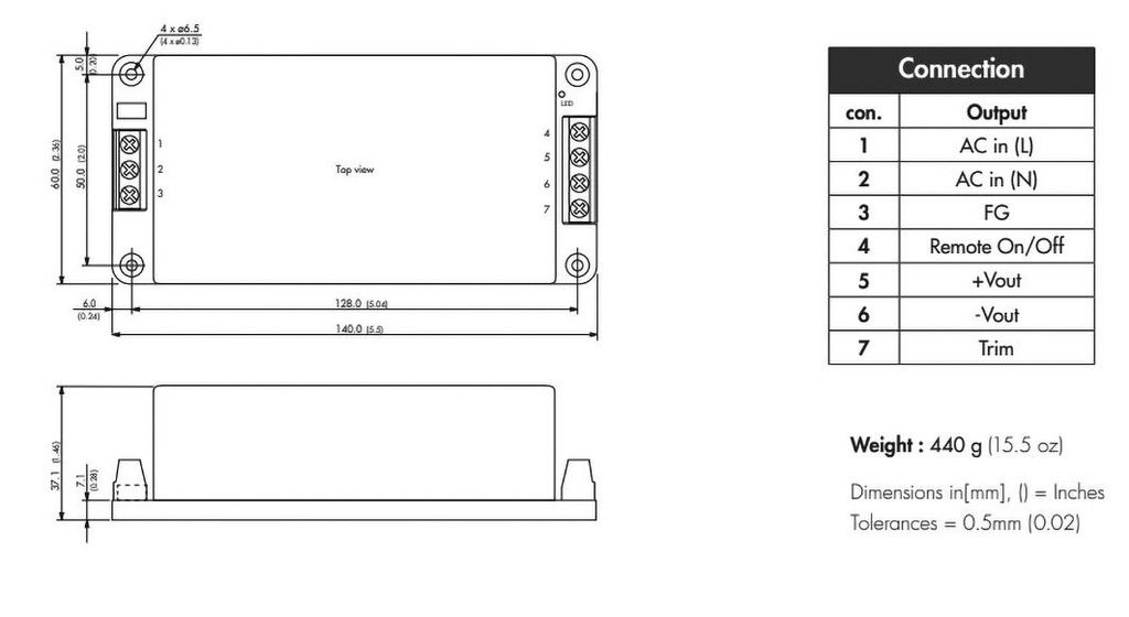 Converter: AC/DC; 100W; Uout: 48VDC; Iout: 2100mA; 93%; 90÷264VAC