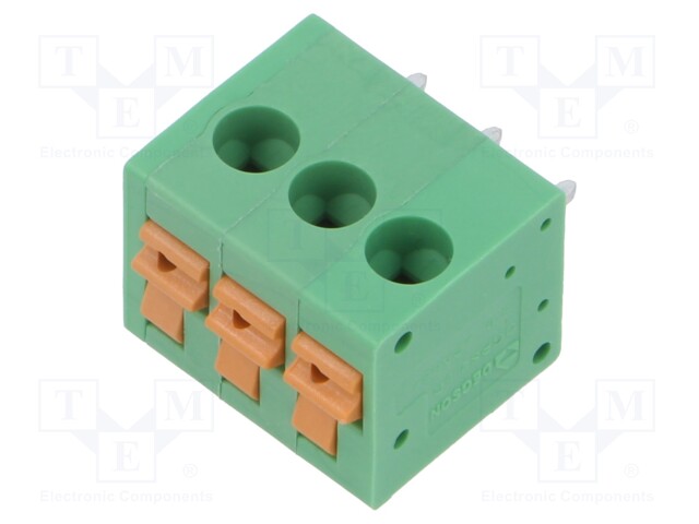 PCB terminal block; 5mm; ways: 3; on PCBs; THT,snap-on; terminal