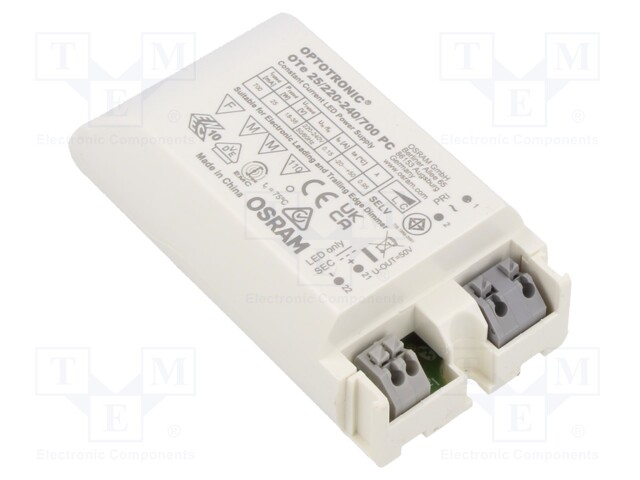 Power supply: switched-mode; LED; 25W; 18÷36VDC; 700mA; 198÷264VAC