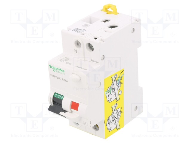 RCBO breaker; Inom: 16A; Ires: 30mA; Max surge current: 250A; DIN