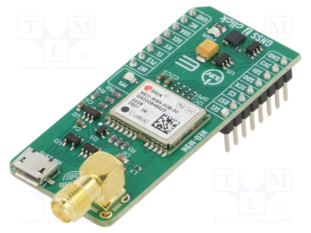 Click board; GNSS; GPIO,I2C,SPI,UART,USB; NEO-M9N; 3.3VDC