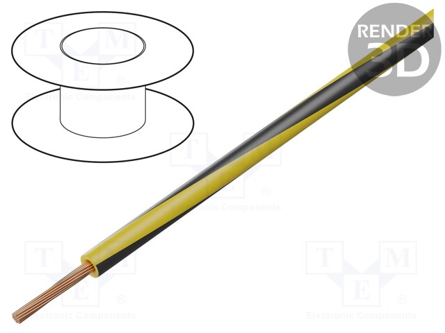 Wire; LgY; stranded; Cu; 0.5mm2; yellow-black; PVC; 300/500V; 100m