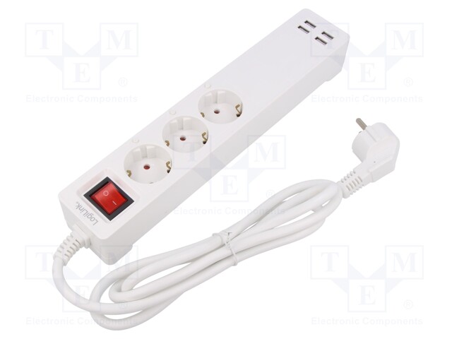 Plug socket strip: protective; Sockets: 3; 230VAC; 16A; white; IP20