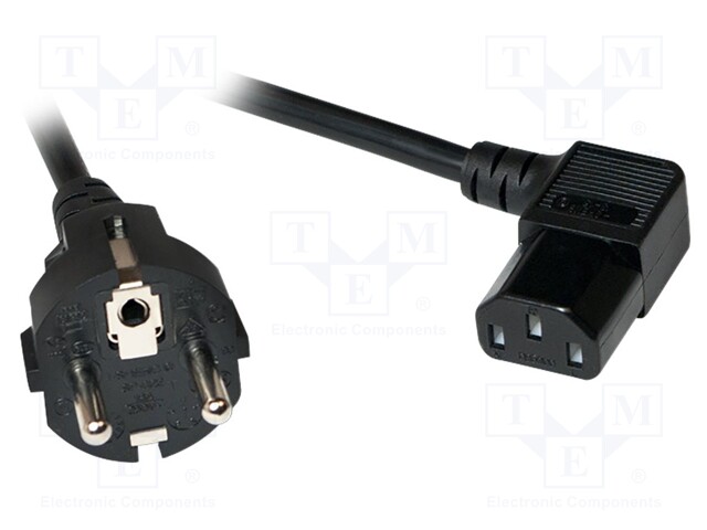 Cable; CEE 7/7 (E/F) plug,IEC C13 female 90°; 2m; black; 10A