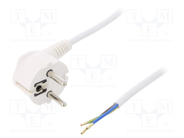 Cable; SCHUKO plug,CEE 7/7 (E/F) plug angled,wires; 1m; white