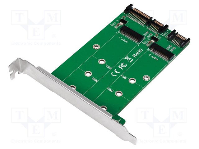 SATA to M.2 adapter; supports 2x SATA SSD; silver