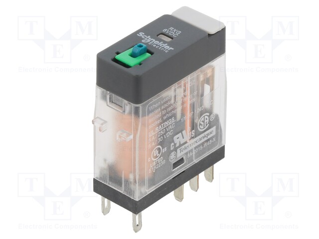 Power Relay, DPDT, 6 VDC, 5 A, Zelio RXG Series, Socket