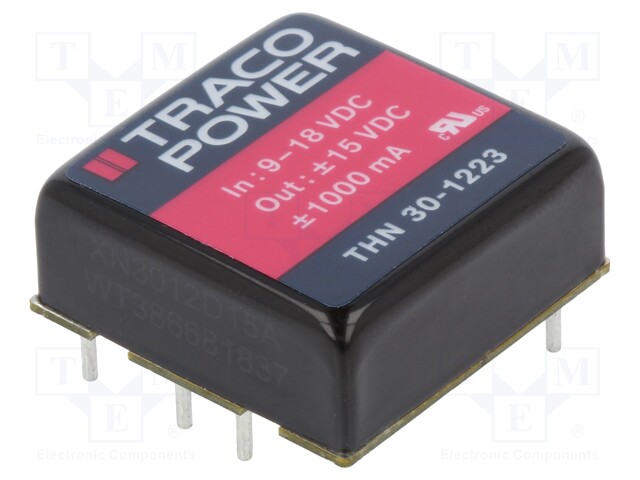 Converter: DC/DC; 30W; Uin: 9÷18V; Uout: 15VDC; Uout2: -15VDC; 1"x1"